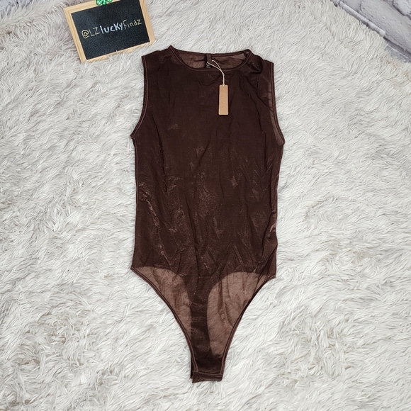 SKIMS MESH MOCK NECK BODYSUIT/ NWT/ M/ COCOA - Picture 5 of 13